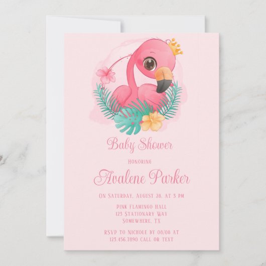 Princess Pink Flamingo Girl Baby shower Kaart (Voorkant)