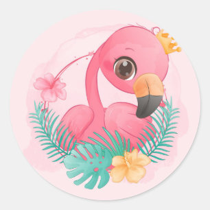 Princess Pink Flamingo Pink Girl Baby shower Ronde Sticker