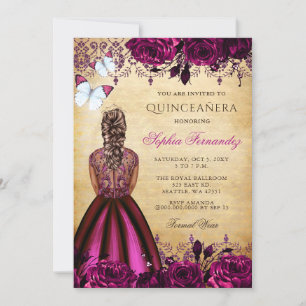 Princess Pink Floral Butterflies Quinceañera Kaart