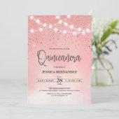 Princess Pink Glitter Sparkles Lights Quinceañera Kaart (Staand voorkant)