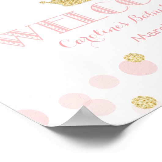 Princess Pink Gold Baby shower Custom Welkom Poster (Hoek)