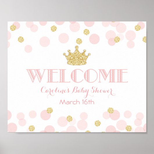 Princess Pink Gold Baby shower Custom Welkom Poster (Voorkant)