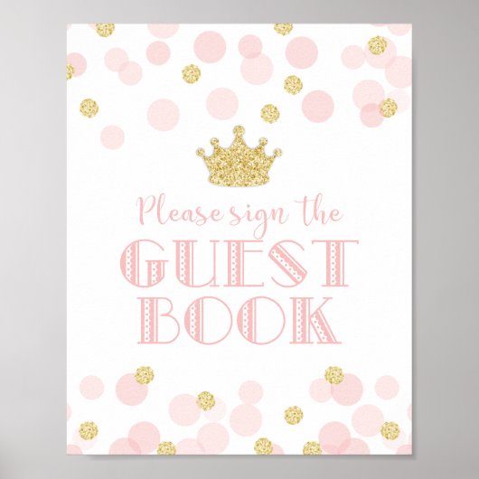 Princess Pink Gold Baby shower Guest Book Sign. Poster (Voorkant)