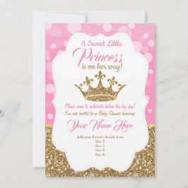 Princess Pink Gold Baby shower Invitation, Royal Kaart