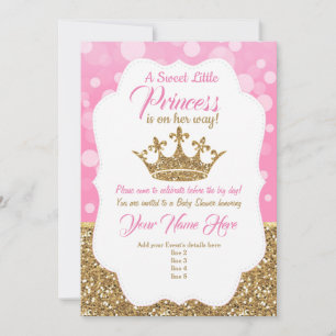 Princess Pink Gold Baby shower Invitation, Royal Kaart