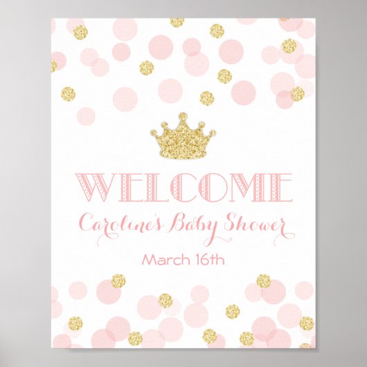 Princess Pink Gold Baby shower Welkomstteken Poster (Voorkant)