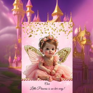 Princess Pink Gold Butterfly schattig Baby shower Kaart