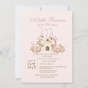Princess Pink Gold Castle Baby shower Kaart