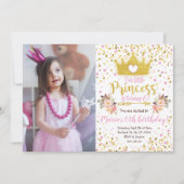 Princess Pink Gold Confetti Birthday Uitnodiging (Voorkant)