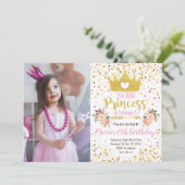 Princess Pink Gold Confetti Birthday Uitnodiging (Staand voorkant)