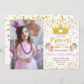 Princess Pink Gold Confetti Birthday Uitnodiging (Voorkant / Achterkant)