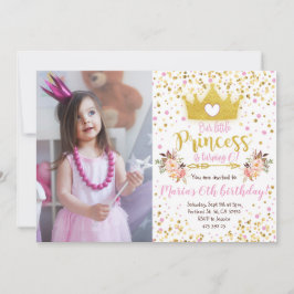 Princess Pink Gold Confetti Birthday Uitnodiging