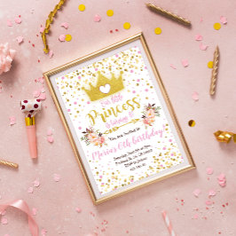 Princess Pink Gold Confetti Birthday Uitnodiging