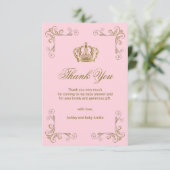 Princess Pink Gold Crown Dank u Baby shower Bedankkaart (Staand voorkant)