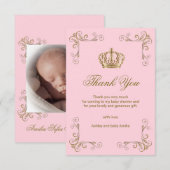 Princess Pink Gold Crown Dank u Baby shower Bedankkaart (Voorkant / Achterkant)