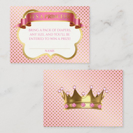 Princess Pink Gold Crown Stippen Luier Raffle Informatiekaartje (Voorkant / Achterkant)