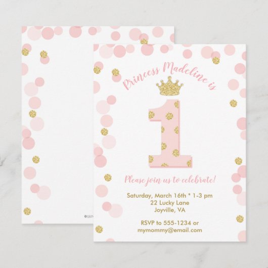 Princess Pink Gold Glitter 1e verjaardag Kaart (Voorkant / Achterkant)