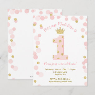 Princess Pink Gold Glitter 1e verjaardag Kaart