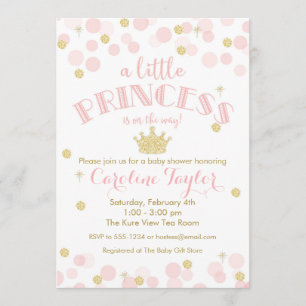 Princess Pink Gold Glitter Baby shower Invitation Kaart