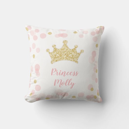 Princess Pink & Gold Glitter Crown Bedroom Nursery Kussen (Voorkant)