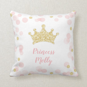 Princess Pink & Gold Glitter Crown Bedroom Nursery Kussen
