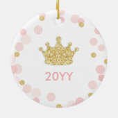Princess Pink Gold Glitter Crown Confetti Stippen Keramisch Ornament (Achterkant)