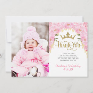 Princess Pink Gold Glitter Floral Hartelijk dank Bedankkaart