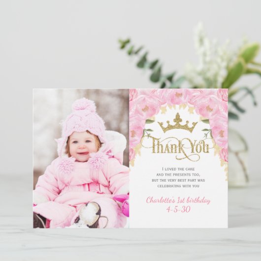 Princess Pink Gold Glitter Floral Hartelijk dank Bedankkaart (Staand voorkant)