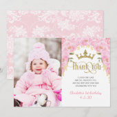 Princess Pink Gold Glitter Floral Hartelijk dank Bedankkaart (Voorkant / Achterkant)