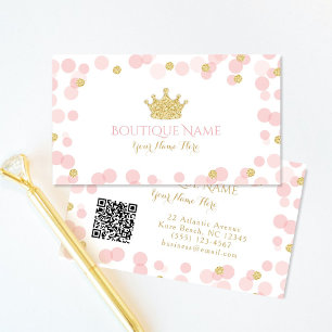Princess Pink Gold Glitter QR Code Visitekaartje Informatiekaartje