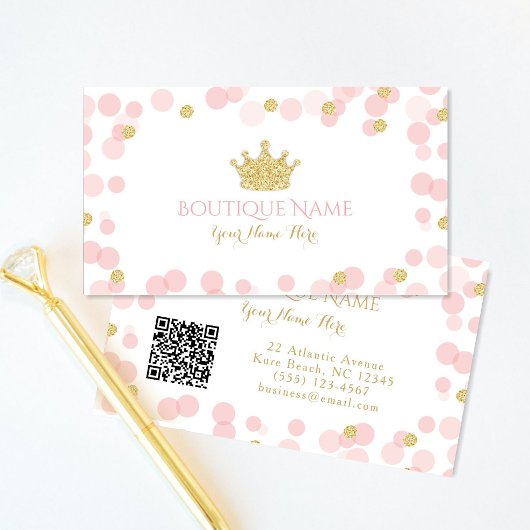Princess Pink Gold Glitter QR Code Visitekaartje Informatiekaartje