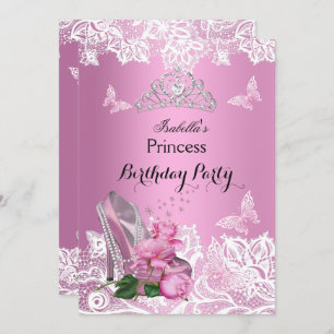 Princess Pink High Heel Rozen Lace Birthday Party Kaart