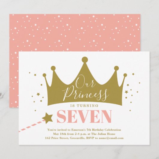 Princess Pink Kids Birthday Party Kaart (Voorkant / Achterkant)