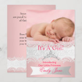 Princess Pink New Baby Girl aankondiging foto (Voorkant / Achterkant)