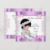 Princess Pink Paars Gray Baby shower Cute Girl 3 Kaart (Voorkant / Achterkant)
