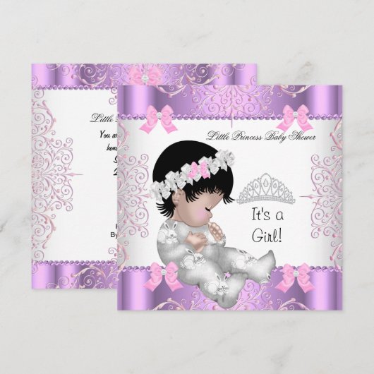 Princess Pink Paars Gray Baby shower Cute Girl 3 Kaart (Voorkant / Achterkant)
