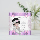 Princess Pink Paars Gray Baby shower Cute Girl 3 Kaart (Staand voorkant)
