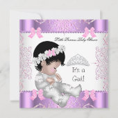 Princess Pink Paars Gray Baby shower Cute Girl 3 Kaart (Voorkant)