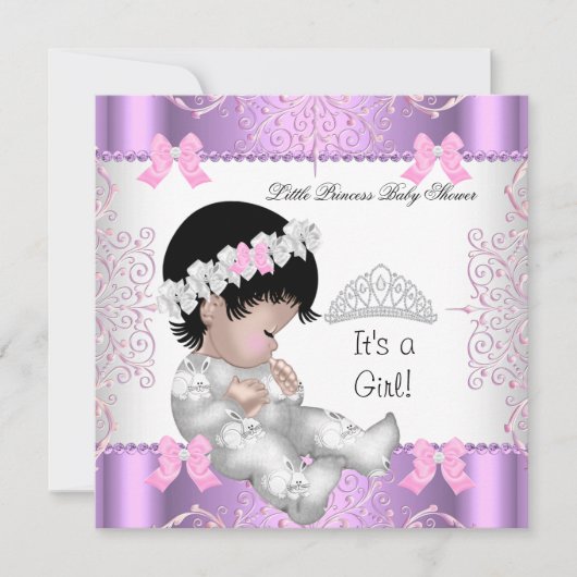 Princess Pink Paars Gray Baby shower Cute Girl 3 Kaart (Voorkant)