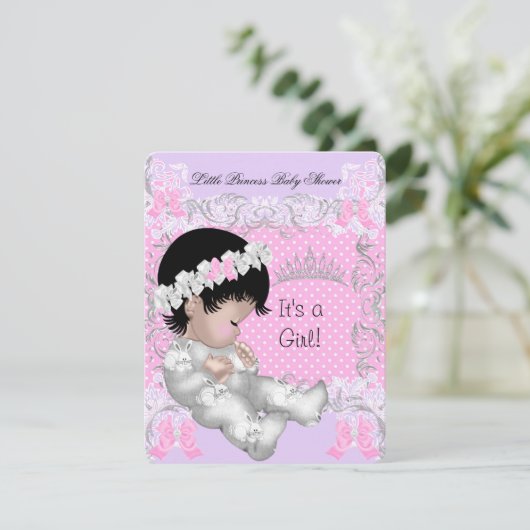 Princess Pink Paars Gray Baby shower Cute Girl 3 Kaart (Staand voorkant)