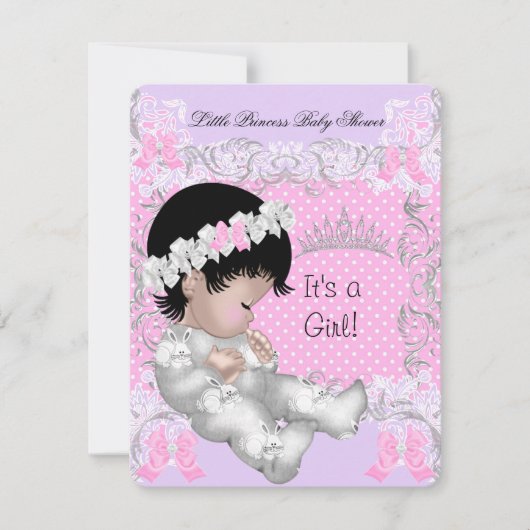 Princess Pink Paars Gray Baby shower Cute Girl 3 Kaart (Voorkant)