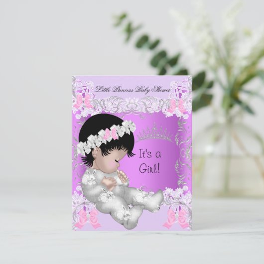 Princess Pink Paars Gray Baby shower Cute Girl Kaart (Staand voorkant)