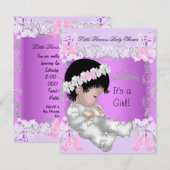 Princess Pink Paars Gray Baby shower Cute Girl Kaart (Voorkant / Achterkant)