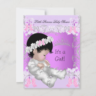 Princess Pink Paars Gray Baby shower Cute Girl Kaart