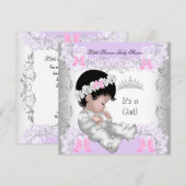 Princess Pink Paars Gray Baby shower Cute Girl Kaart (Voorkant / Achterkant)