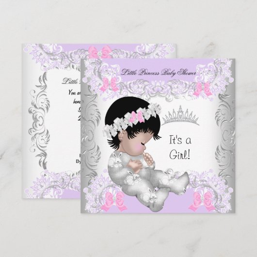 Princess Pink Paars Gray Baby shower Cute Girl Kaart (Voorkant / Achterkant)