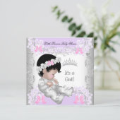 Princess Pink Paars Gray Baby shower Cute Girl Kaart (Staand voorkant)