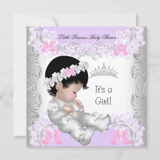 Princess Pink Paars Gray Baby shower Cute Girl Kaart (Voorkant)