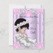 Princess Pink Paars Gray Baby shower Cute Girl Kaart (Voorkant)