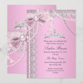 Princess Pink Pearl Bow Lace Birthday Party A Kaart (Voorkant / Achterkant)